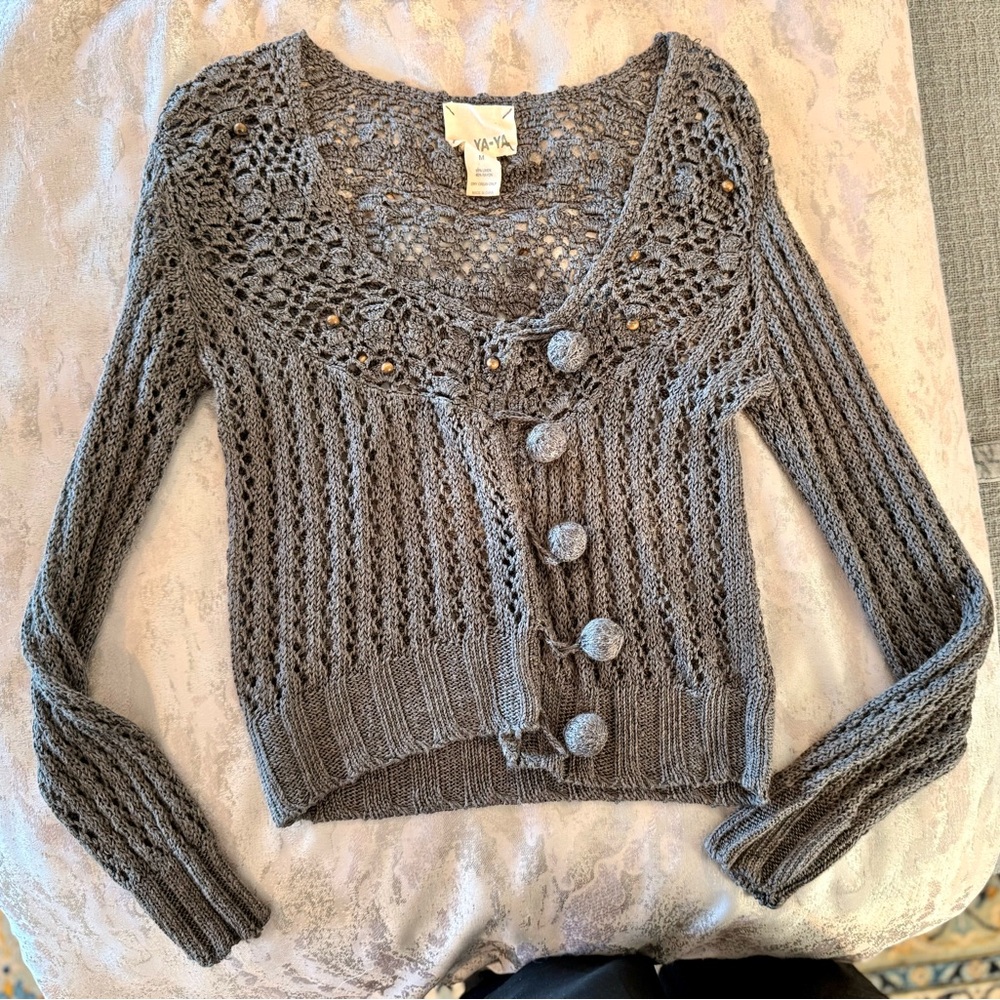 YaYa Aflalo Gray Cable Knit Cardigan Sweater